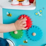 Antemergator din lemn cu multiactivitati Bucatarie Mobila cu roti silentioase - Culoare Albastru-Portocaliu